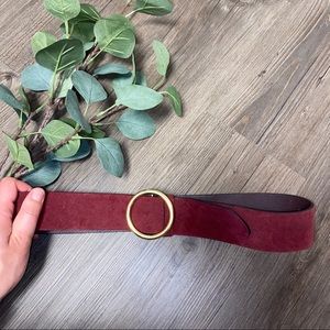 Maroon Suede Belt with Gold Circle Buckle